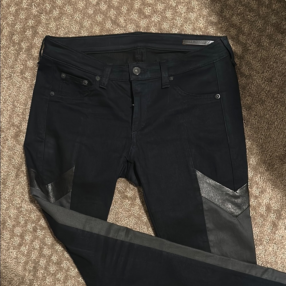 rag & bone Black Skinny Jeans with leather